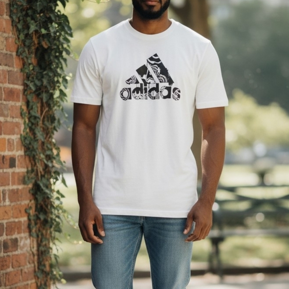 Adidas Men's White Tee with Black Graphic Adidas Xl NWT